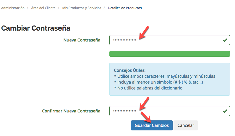 Cambiar Contraseña del cPanel
